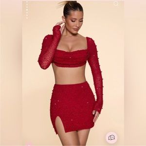 Oh Polly Pearl Embellished Red 2 piece Set.